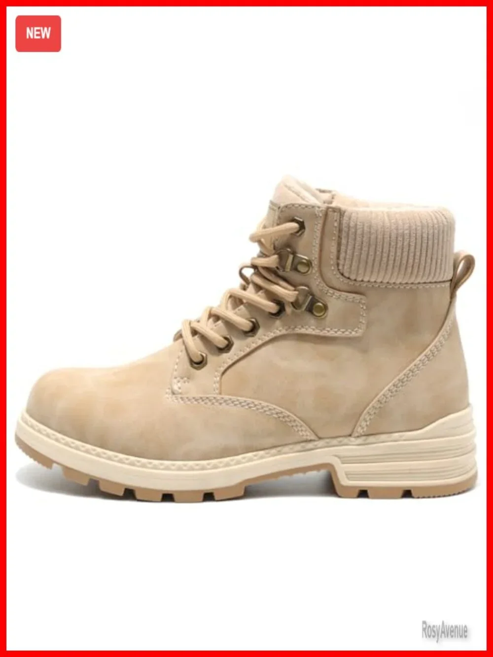 Waterproof Hiking Boots with Faux Fur Collar PU Leather Lace-Up Ankle Booties